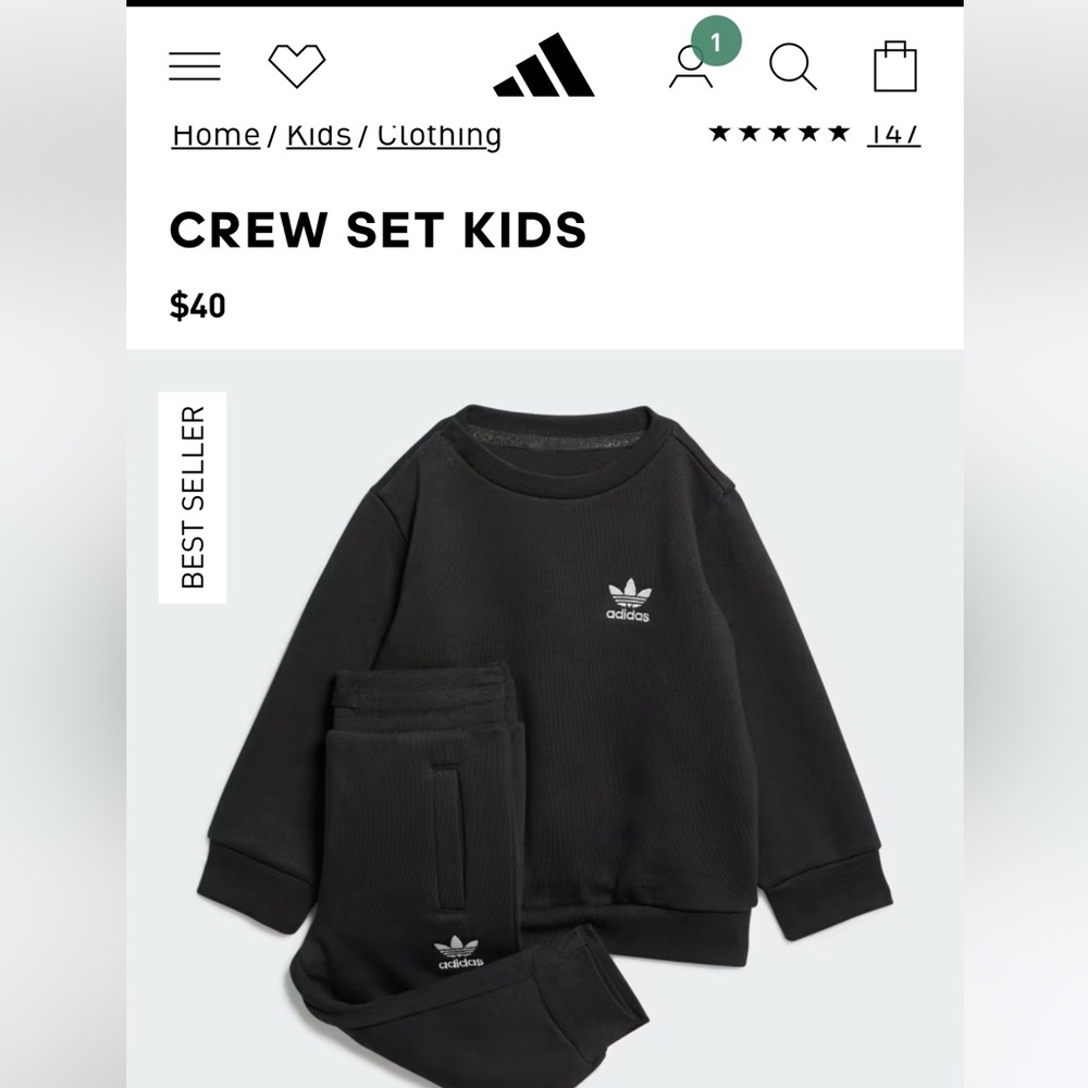 Adidas Black Kids Crew Outfit